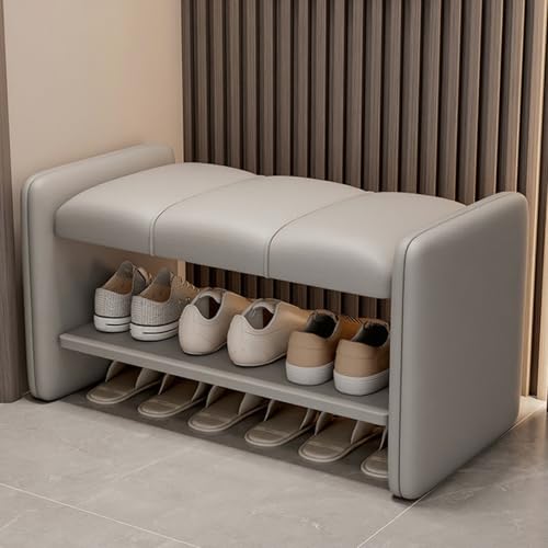 JSLJJBD Schuhbank mit 2 Ebenen, Schuhbänke, Schuhregalbank for den Eingangsbereich mit weichem Lederkissen for den Eingangsbereich, Wohnzimmer, Schlafzimmer, Flur(Grey,100cm) von JSLJJBD