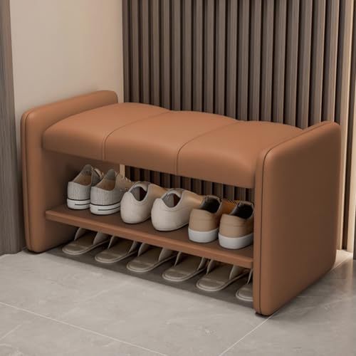 JSLJJBD Schuhbank mit 2 Ebenen, Schuhbänke, Schuhregalbank for den Eingangsbereich mit weichem Lederkissen for den Eingangsbereich, Wohnzimmer, Schlafzimmer, Flur(Orange,120cm) von JSLJJBD