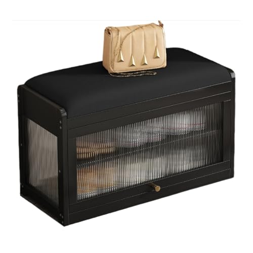 JSLJJBD Schuhregalhocker aus Bambus, Schuhaufbewahrungsbank mit Kissen, platzsparend, hochklappbarer Deckel for Eingangsbereich, Flur, Wohnzimmer und Schlafzimmer(Black,70cm) von JSLJJBD