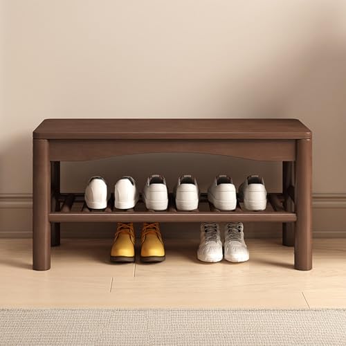 Schuhbänke aus Massivholz, Sitzbank for den Eingangsbereich mit Schuhaufbewahrung, leicht zu reinigen, platzsparend, geeignet for Eingangsbereiche, Flure, Wohnzimmer und Schlafzimmer(Walnut,60cm) von JSLJJBD