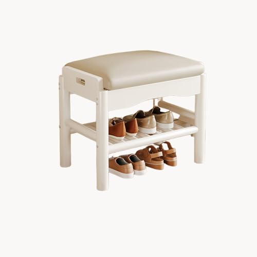 JSLXNDM Schuhbank mit Sitzfläche 2 Ebenen, Schuhbank mit Klappdeckel schuhs hrank schuhschrank Massivholz Geeignet für Eingangsbereiche Flure und Haustüren Warm White 17.7 * 11.8 * 15.7 von JSLXNDM
