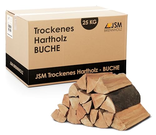 25kg Brennholz - 100% Buche, ofenfertig, Scheitlänge ca. 25 oder 33 cm - für Kamin, Ofen, Feuerschalen, Lagerfeuer - Buchenholz Kaminholz Feuerholz Grillholz (Scheitlänge ca. 25 cm) von JSM-Brennholz