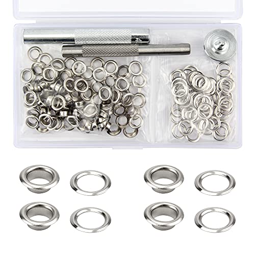 100sets Ösen Set Grommet Werkzeug, 6mm Metallösen-Set mit 3tlg Werkzeugset für Leder Schuhe Planen Stoff Papier Markisen von JSMTKJ