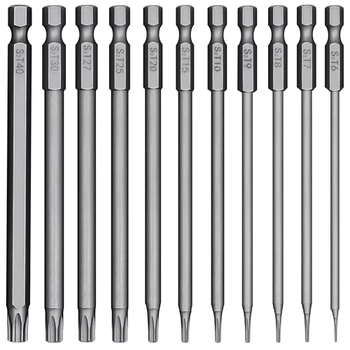 11 Stück Torx lang Schraubendreher Bit Set 1/4" Magnetisch Sternenkopf Schraubenziehe Set T6-T40 100mm Lang Sechskant Schaft für Akkuschrauber T20 T25 Schraubendrehersatz 11 Stück Torx lang Schraubendreher Bit Set 1/4" Magnetisch Sternenkopf Schraubenziehe Set T6-T40 100mm Lang Sechskant Schaft für Akkuschrauber T20 T25 Schraubendrehersatz von JSMTKJ