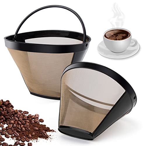 2 PCS Goldtonfilter Kaffee Dauerfilter 6-8 Tasse Edelstahl Kaffee Filter Mesh Korb Waschbar Kaffeefilter Für 8-12 Tassen Kaffee, Filtergröße 4, mit Edelstahlgewebe, Griff 2 PCS Goldtonfilter Kaffee Dauerfilter 6-8 Tasse Edelstahl Kaffee Filter Mesh Korb Waschbar Kaffeefilter Für 8-12 Tassen Kaffee, Filtergröße 4, mit Edelstahlgewebe, Griff von JSMTKJ