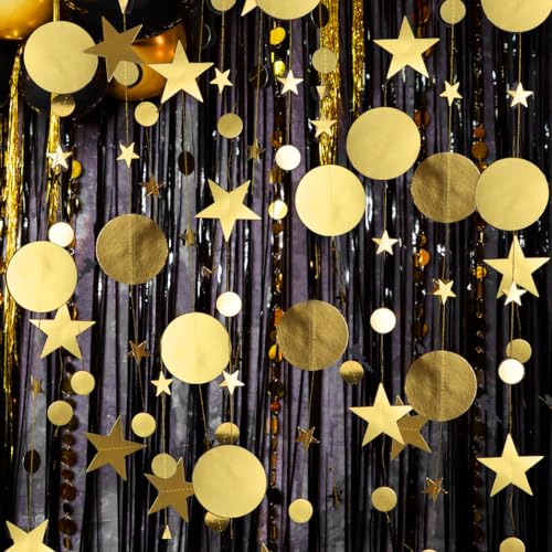 4 Stücke Glitzer Runde Stern Papier Girlande, 52Ft Gold Partyset Doppelseitig Metallisches Papier Banner Streamer für Verlobung Jahrestag Hochzeit Valentinstag Brautparty Dekoration von JSMTKJ