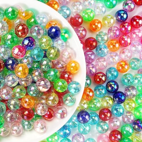 500 Stück Bastelperlen zum Auffädeln – DIY Schmuckherstellung mit 10mm Acrylperlen, Bunte Bastelperlen für Armbänder & Halsketten10mm Rundperlen, Kreativperlen von JSMTKJ
