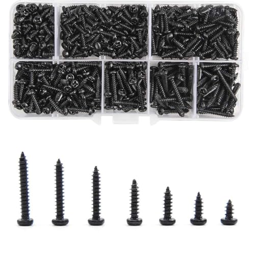 500 Stücke Selbstschneidende Schrauben Set Kohlenstoffstahl Schwarz M3 Cross Pan Head Sortiment Kit mit Clear Box für Kunststoff Holz Weichmetall von JSMTKJ