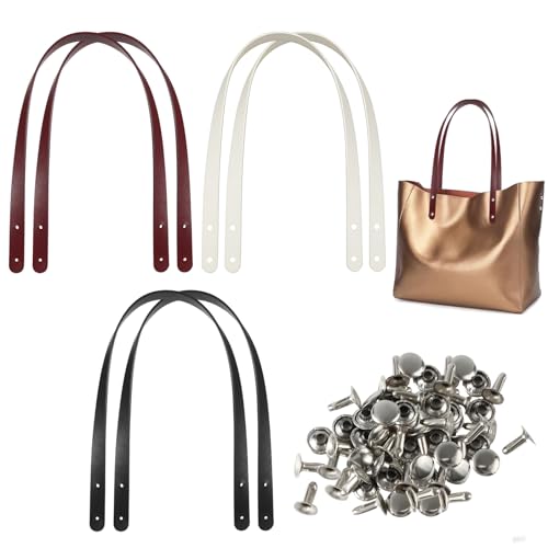 6 Stück Taschenhenkel, PU Schultergurte Leder Taschengriffe Ersatz, 60CM Taschengriffe mit Nieten für Handtasche Geldbörsen (3 Farbe) von JSMTKJ
