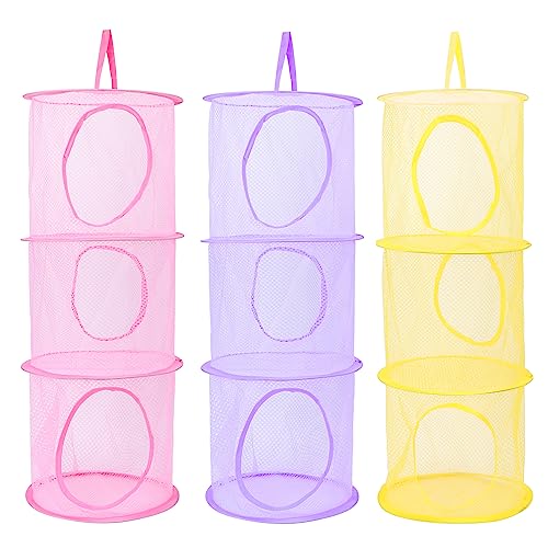 JSMTKJ 3 Stufe Hängeaufbewahrung Kinder, 3PC Faltbare Speichern Sie Platz Lagerkorb Mesh Hängender Speicher Korb Mits Haken für Spielzeug, Kleine Kleidung von JSMTKJ