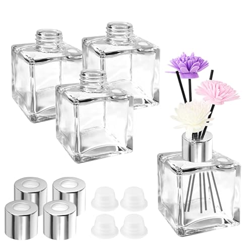 JSMTKJ Glasdiffusorflaschen Set 4 Stück Kleine Quadratische Glasdiffusorflaschen Leere Diffusorflasche Glas Diffusor Flaschen Behälter für Ätherische Öle Aromatherapie von JSMTKJ