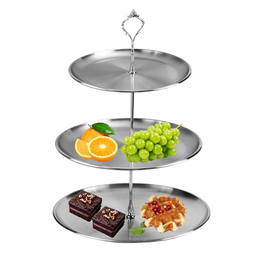 JSMTKJ Obst Etagere aus Edelstahl, Tortenständer 3 Ablagefächer, 20cm,23cm,26cm, Perfekt als Obstschale für Obst Aufbewahrung, Muffins und Cupcakes von JSMTKJ