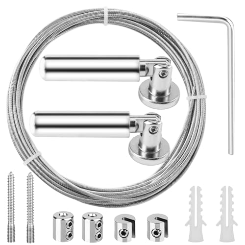 Vorhang Draht Set 5m Wandhalterung Set Edelstahl-304 Metall Vorhangdrah Gardine Stahlseil für Foto-Draht, Wäscheleine, Draht, Fenster, Vorhang, Spanndraht von JSMTKJ