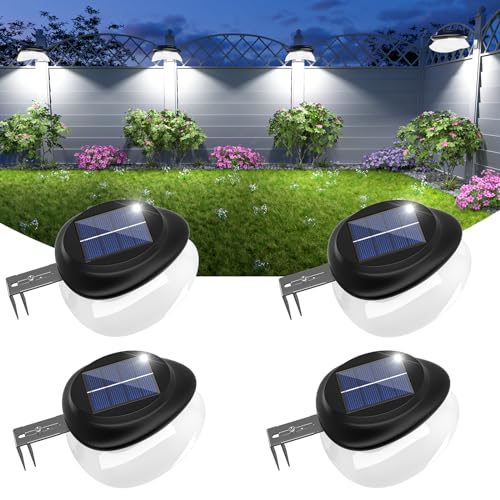 JSOT 4 Stück Solarlampen Dachrinnen Wandleuchten Wegeleuchten für Außen Lampe 9 LED Solarleuchten IP55 Wasserdicht 1600mAh Für Dekor Zaun Straße Garten Terrasse (Weißes Licht) von JSOT