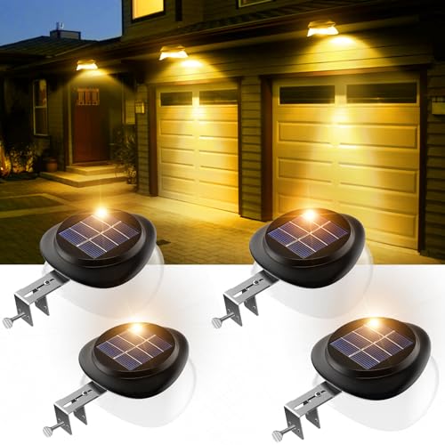 JSOT 4 Stück Solarlampen Dachrinnen Wandleuchten Wegeleuchten für Außen Lampe 9 LED Solarleuchten IP55 Wasserdicht Für Dekor Zaun Straße Garten Terrasse (Warmes Licht) von JSOT