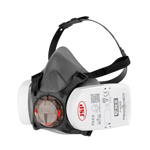 JSP Force8-Halbmaske mit PressToCheck P3-Staubfiltern, Größe M, erfüllt die Sicherheitsstandards EN 140 / EN 143, geeignet für: Baugewerbe, Heimwerker, Farbspritzen auf Wasserbasis (BHT0A3-0L5-N00) von JSP
