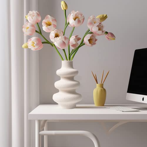JSPYFITS Moderne Keramikvase Für Pampasgras, INS Nordischen Stil Vase für Getrocknete Blumen, DREI Schicht Blumenvase Boho Home Decor für Centerpiece Hochzeit/Party/Geschenke M von JSPYFITS