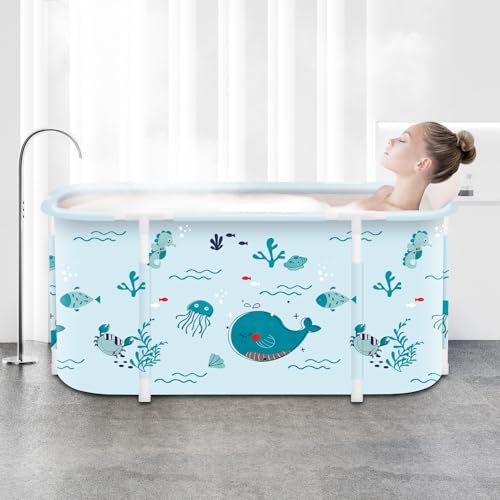 Tragbare faltbare Badewanne, faltbare Einweichbadewanne für Erwachsene, freistehende Badewannen, heiße Badewanne, Eisbad, Familienbadezimmer, Spa, 120 x 50 x 55 cm (Fisch) von JSQBSECL