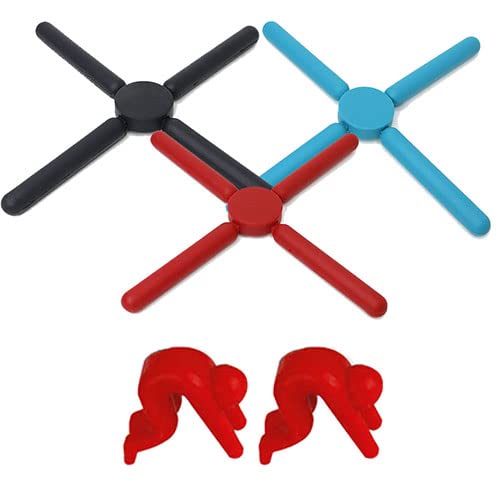 JSQJ Topfuntersetzer Silikon Untersetzer Faltbare Topflappen rutschfest Ausziehbarer Hitzebeständiger 3 Stück im Set, mit 2 Topfdeckelhalter Anti-Überlauf von JSQJ