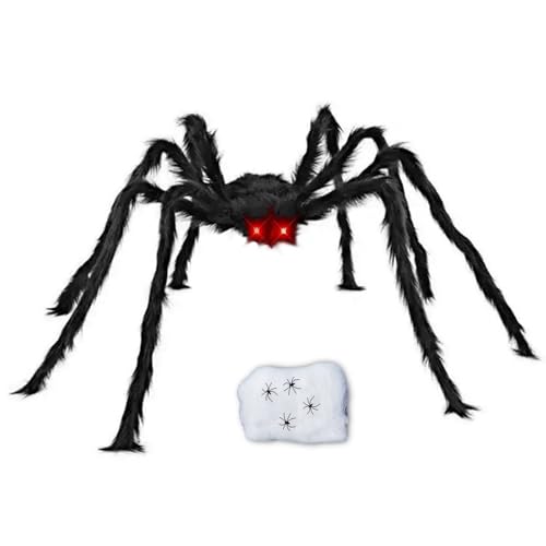 50-Zoll Halloween-Riesenspidern-Dekoset – Perfekt für Innen- und Außen, mit 60g Spinnennetz und 4 kleinen Spinnen (Schwarz-Leuchtstoff 125 cm) von JSRHEEM