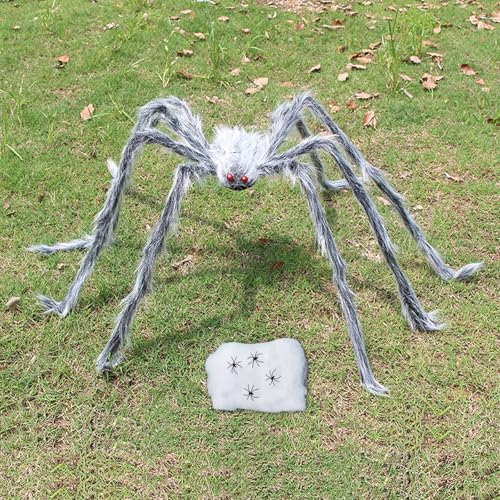 50-Zoll Halloween-Riesenspidern-Dekoset – Perfekt für Innen- und Außen, mit 60g Spinnennetz und 4 kleinen Spinnen (Weiß 125 cm) von JSRHEEM