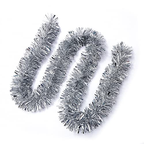 JSRHEEM 3 Stücke Weihnachtsgirlande, 2M Weihnachten Lametta Girlande,Metallic Garland Glitzernde Hängende Dekoration für Weihnachtsbaum Kranz Hochzeit Party Silber von JSRHEEM