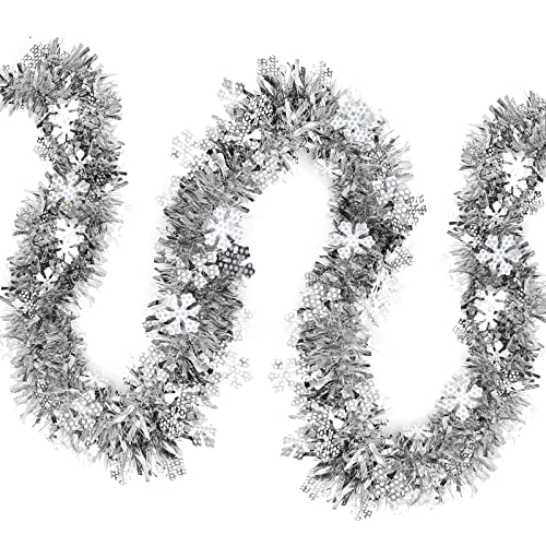 JSRHEEM 3 Stücke Weihnachtsgirlande, 2M Weihnachten Lametta Girlande mit Schneeflocke,Metallic Garland Glitzernde Hängende Dekoration für Weihnachtsbaum Kranz Hochzeit Party Silber JSRHEEM 3 Stücke Weihnachtsgirlande, 2M Weihnachten Lametta Girlande mit Schneeflocke,Metallic Garland Glitzernde Hängende Dekoration für Weihnachtsbaum Kranz Hochzeit Party Silber von JSRHEEM