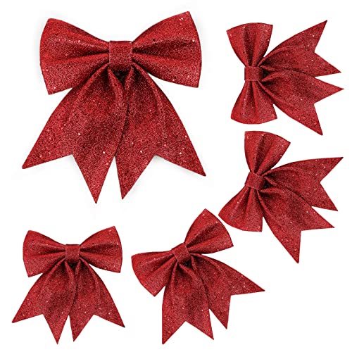 JSRHEEM 5 Stücke Weihnachtsbaum Schleifen, Rot Weihnachtsbaum Dekoration, Glitzer Schleifen Weihnachtsdeko, Weihnachtsbaumschmuck Schleifen für Weinachten, Geburtstag JSRHEEM 5 Stücke Weihnachtsbaum Schleifen, Rot Weihnachtsbaum Dekoration, Glitzer Schleifen Weihnachtsdeko, Weihnachtsbaumschmuck Schleifen für Weinachten, Geburtstag von JSRHEEM
