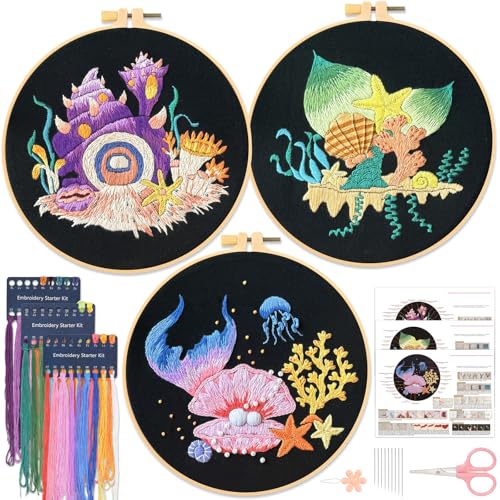 JSRQT 3 Stück Kreuzstich Kit Sticken Erwachsene DIY Kunst Stickerei Set Embroidery Punch für Anfänger Stickmuster Stickset Handgemachte Starter Tools Nähen Kunstprojekt Bastelset Cross Stitch von JSRQT