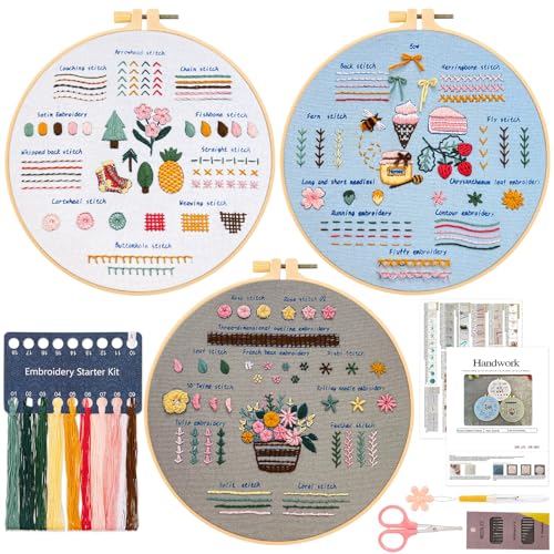 JSRQT 3 Stück Sticken Set Stickset für Erwachsene Anfänger,Stich Praxis Stickerei Kit,Kreuzstich Set Enthält Gestempelt Muster Anleitung JSRQT 3 Stück Sticken Set Stickset für Erwachsene Anfänger,Stich Praxis Stickerei Kit,Kreuzstich Set Enthält Gestempelt Muster Anleitung von JSRQT