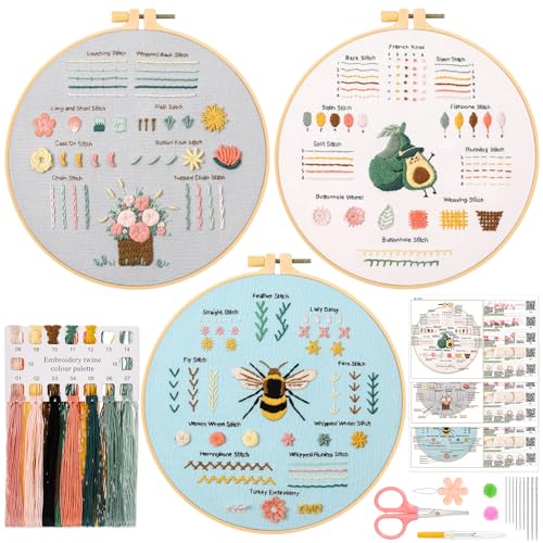 JSRQT 3 Stück Stickerei Kit für Anfänger, Verschiedene Stiche Stickerei Set,Stich Praxis Stickerei Kit für Erwachsene,Embroidery Stitch Practice Kit für DIY Kunst JSRQT 3 Stück Stickerei Kit für Anfänger, Verschiedene Stiche Stickerei Set,Stich Praxis Stickerei Kit für Erwachsene,Embroidery Stitch Practice Kit für DIY Kunst von JSRQT
