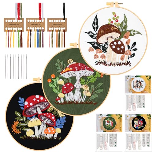 JSRQT 3 Stücke Stickerei Starter Kit,Pilz Stickerei Kreuzstich Set Kit für Erwachsene Anfänger,Gestempelten Embroidery Set für DIY Kunst Handwerk JSRQT 3 Stücke Stickerei Starter Kit,Pilz Stickerei Kreuzstich Set Kit für Erwachsene Anfänger,Gestempelten Embroidery Set für DIY Kunst Handwerk von JSRQT