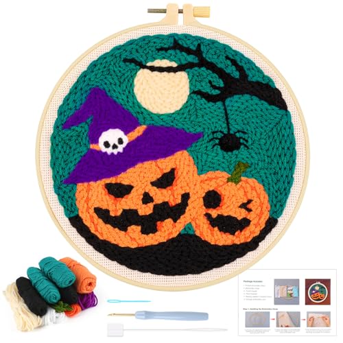 JSRQT Halloween Kürbis Punch Needle Stickerei Set Anfänger, Gestempeltes Kreuzstich Stanznadel Starter Set für Erwachsene, DIY Handgefertigtes Punch Needle Stickset, für Party und Heimdekoration JSRQT Halloween Kürbis Punch Needle Stickerei Set Anfänger, Gestempeltes Kreuzstich Stanznadel Starter Set für Erwachsene, DIY Handgefertigtes Punch Needle Stickset, für Party und Heimdekoration von JSRQT