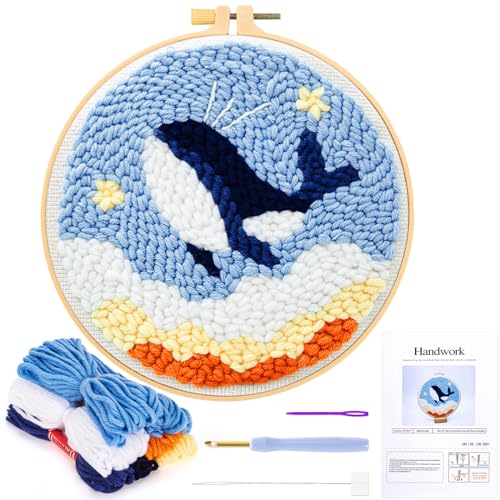 JSRQT Kit Punch Needle Debutant Wal Stanznadel Stickerei Starter mit Instruction Stanznadelstoff Muster Set für Kinder Erwachsene Embroidery Basteln DIY Stickrahmen von JSRQT