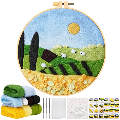 JSRQT Nadelfilzset für Anfänger, Nadelfilz-Malset inklusive Wollstoff mit Landschaftsmuster, Wolle, Stickrahmen, Filznadeln, Nadelfilz Schaumstoff Pad, Nadelfilz Starter Kit für DIY Heimdekoration JSRQT Nadelfilzset für Anfänger, Nadelfilz-Malset inklusive Wollstoff mit Landschaftsmuster, Wolle, Stickrahmen, Filznadeln, Nadelfilz Schaumstoff Pad, Nadelfilz Starter Kit für DIY Heimdekoration von JSRQT