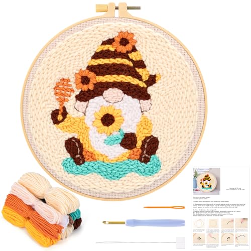 JSRQT Punch Needle Set Anfänger mit Honigzwerg Muster, Stanznadel Stickerei Starter Set Erwachsene Kinder, DIY Kreuzstich Handgefertigtes Nadelspitzen Stickset mit Werkzeug für Heimdekoration von JSRQT