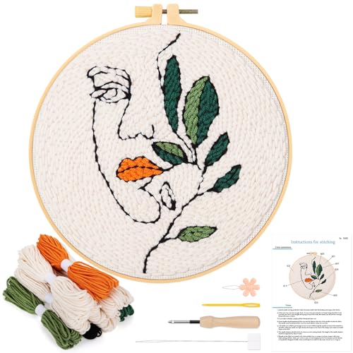 JSRQT Stanznadel-Stickerei-Starter-Set, Stanznadel-Set für Anfänger, Erwachsene, Kinder, Teppichhaken, Kreuzstich-Set mit Frauen-Blumenmuster, handgefertigtes Stickset mit Werkzeugen und Anleitung JSRQT Stanznadel-Stickerei-Starter-Set, Stanznadel-Set für Anfänger, Erwachsene, Kinder, Teppichhaken, Kreuzstich-Set mit Frauen-Blumenmuster, handgefertigtes Stickset mit Werkzeugen und Anleitung von JSRQT
