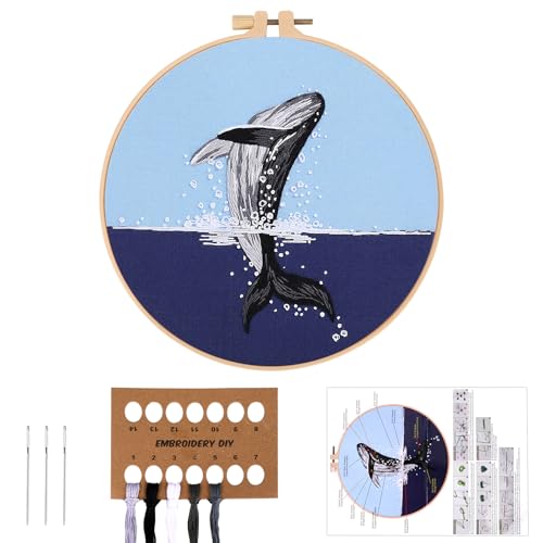 JSRQT Stickerei Anfänger mit Wal Muster, DIY Craft Sticken Starter Set für Erwachsene, Lustiges Kreuzstich Set mit Tier Stempel, Handgefertigtes Nadelspitzen Stickset mit Stickrahmen Anleitung JSRQT Stickerei Anfänger mit Wal Muster, DIY Craft Sticken Starter Set für Erwachsene, Lustiges Kreuzstich Set mit Tier Stempel, Handgefertigtes Nadelspitzen Stickset mit Stickrahmen Anleitung von JSRQT
