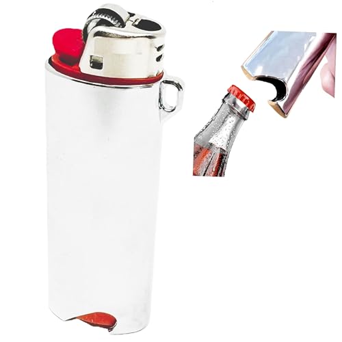 Metall-Feuerzeugkoffer passend für BIC mit Flaschenöffner, Standardgröße, in J6 EDC Mehrzweck-Feuerzeugtasche für den Außenbereich, in Silber von JSSELLER