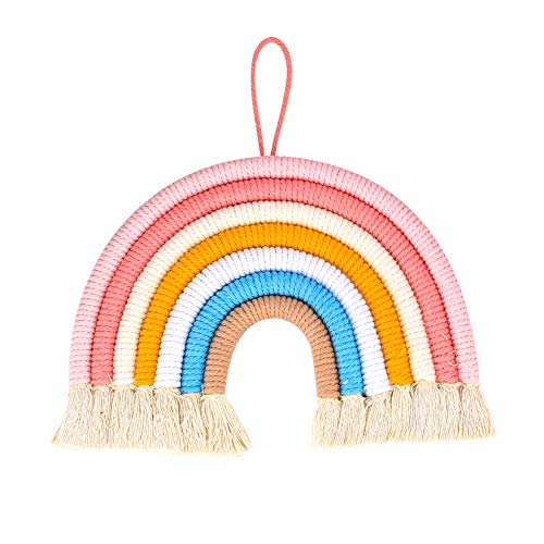 HAOCHEN Makramee Regenbogen Deko, Makramee Wandteppich Regenbogen, Wandbehang Kinderzimmer Wanddeko, Bohomian Makramee Garn Bunt für Heimdekoration, Partyzubehör, Kinderzimmer von HAOCHEN