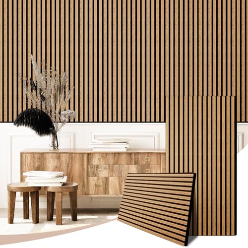 Akustikpaneele Holz 120x60 cm (2er-Set 1,44 m²) - Akustik Paneele & Holzpaneele Wand für Schallschutz | 3D Paneele Wand als Wandverkleidung Innen | Schallabsorber für Wohnzimmer & Büro (Olied Eiche) von JSSZWYP