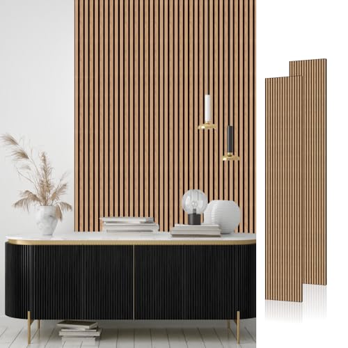 Akustikpaneele Holz 240x60 cm (2er-Set 2,88 m²) - Akustik Paneele & Holzpaneele Wand für Schallschutz | 3D Paneele Wand als Wandverkleidung Innen | Schallabsorber für Wohnzimmer & Büro (Olied Eiche) von JSSZWYP