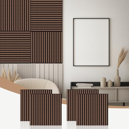 AKK-STAVE Akustikpaneele Holz 60x60 cm (4er-Set 1,44 m²) - Akustik Paneele & Holzpaneele Wand für Schallschutz | 3D Paneele Wand als Wandverkleidung Innen | Schallabsorber für Wohnzimmer(Schwarznuss) von JSSZWYP