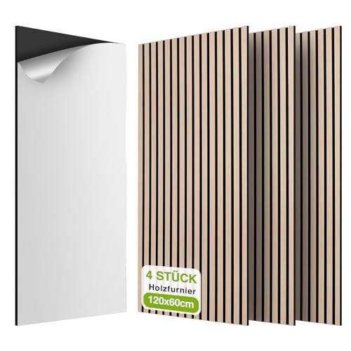 AKK-STAVE Akustikpaneele Holz 2,88m² 120x60cm 4er Set 3D Wandpaneele Holzoptik - schallabsorbierende Wandverkleidung Akustik paneele, selbstklebend für Wohnzimmer und Schlafzimmer (13# Klassik Eiche) von JSSZWYP