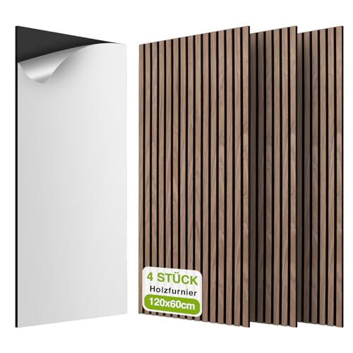 AKK-STAVE Akustikpaneele Holz 2,88m² 120x60cm 4er Set 3D Wandpaneele Holzoptik - schallabsorbierende Wandverkleidung Akustik paneele, selbstklebend für Wohnzimmer und Schlafzimmer (4# Walnuss) von JSSZWYP
