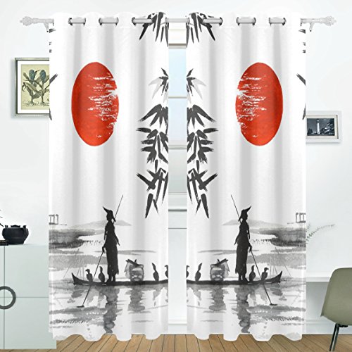 JSTEL Japanische Malerei Mann mit Boot Vorhänge Vorhänge Verdunkelung Verdunklung Tülle Raumteiler für Terrasse Fenster Schiebetür Glastür 140 x 213 cm, 2 Stück von JSTEL