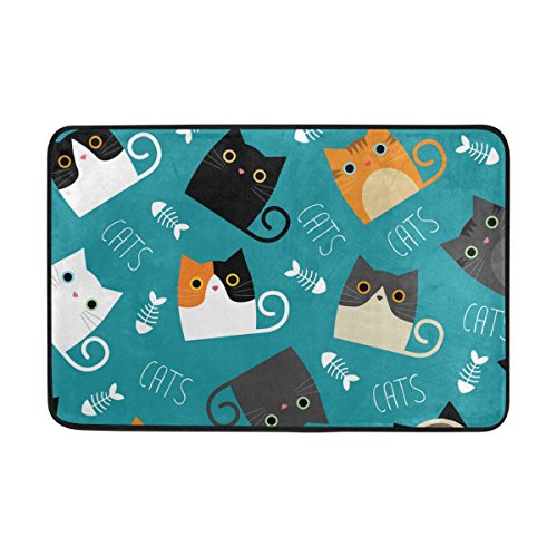 JSTEL Katzen-Blue Fußmatte waschbar Garten Büro Fußmatte, Küche ESS-Living Badezimmer Pet Eintrag Teppiche mit Rutschfeste Unterseite 59,9 x 39,9 cm von JSTEL