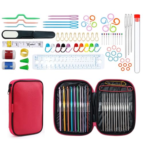 JSTHHTT 100 Stück Häkelnadel Set, 22 Größe Häkelset von 0.6 mm bis 6.5 mm, Häkelnadel Set mit Aufbewahrungsbox, Stumpfe Nadeln, Stichmarker, für Schwester, Mutter, Tochter von JSTHHTT