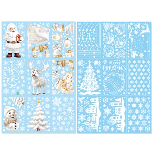 JSTHHTT 18 Blatt Fensterbilder Weihnachten, 434 Stück Fenstersticker Weihnachten Selbstklebend, Wiederverwendbar Doppelseitig Weihnachten Schneemann, für Xmas Party Weihnachtsdeko von JSTHHTT