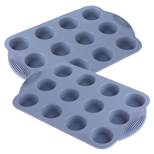 JSTHHTT 2 Stück Muffinform Silikon für 12 Muffins, Muffinblech aus Silikon, Antihaft-Silikon-Backform, für Cupcakes, Brownies, Kuchen, Pudding 30 x 19.5 x 2 cm (Grau) von JSTHHTT